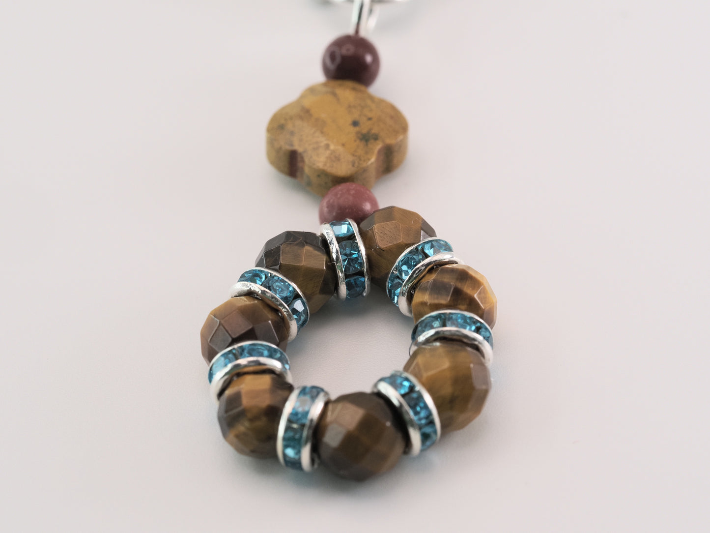 Tiger's Eye and Mookite Drop Earrings | Turquoise Square Stud | Blue Rhinestone Rondelles | Handmade Boho Statement Earrings