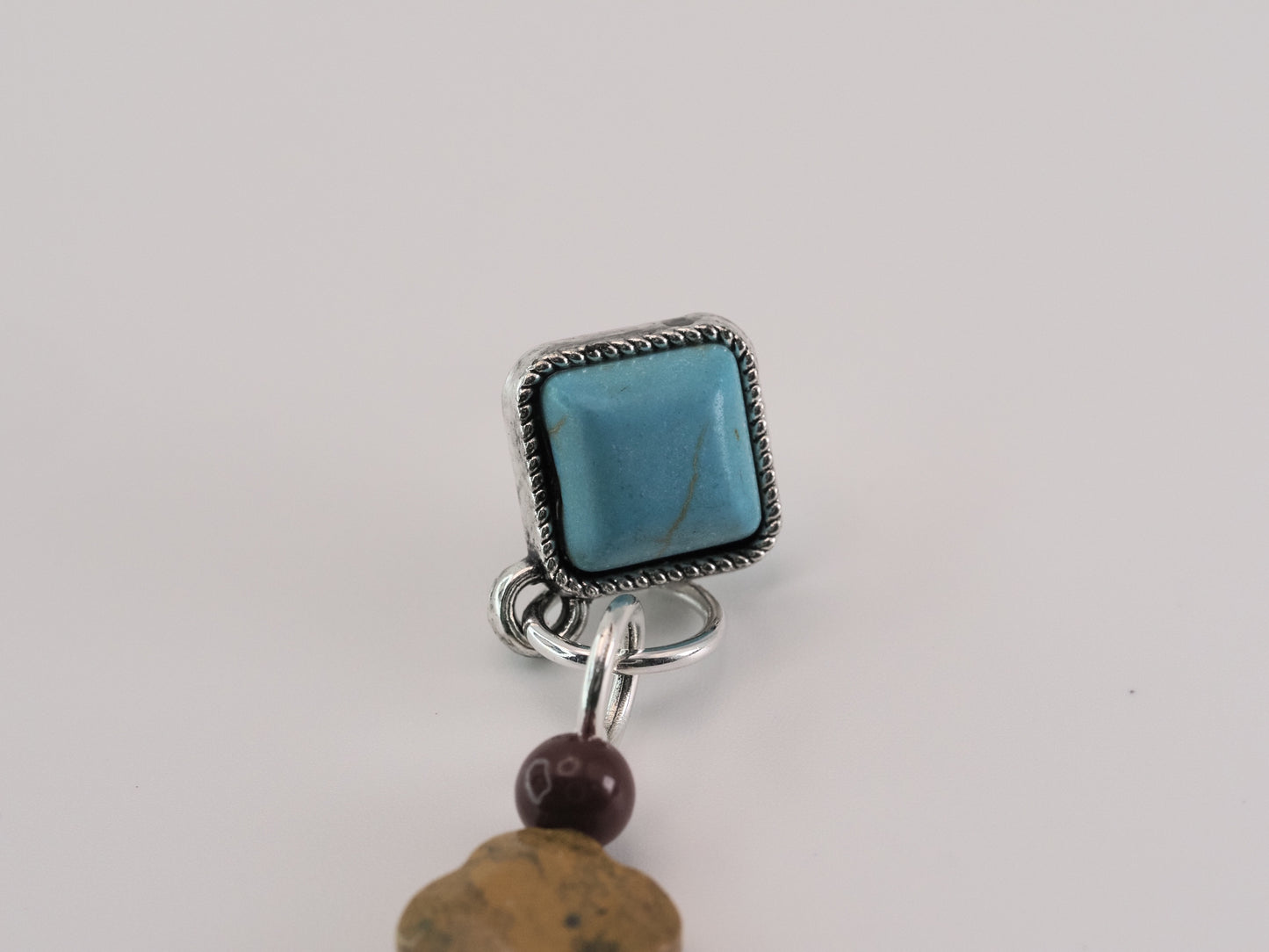 Tiger's Eye and Mookite Drop Earrings | Turquoise Square Stud | Blue Rhinestone Rondelles | Handmade Boho Statement Earrings