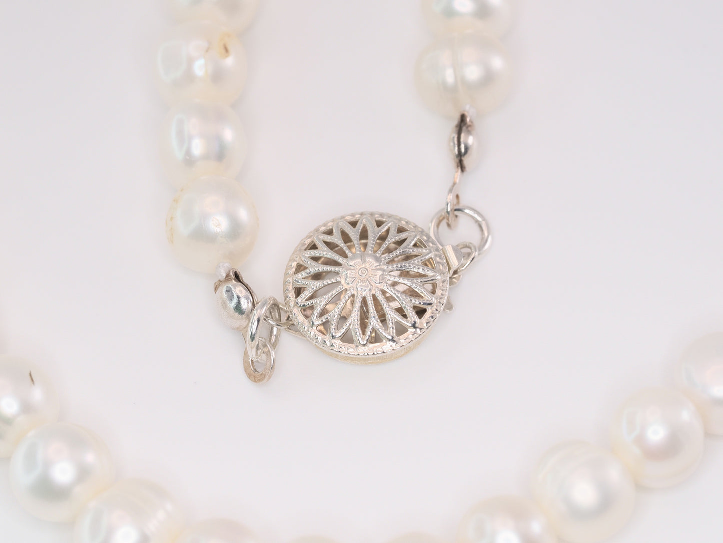 White Potato Pearl Necklace | Graduated Freshwater Pearls | Sterling Silver Filigree Box Clasp | Handmade Classic Necklace
