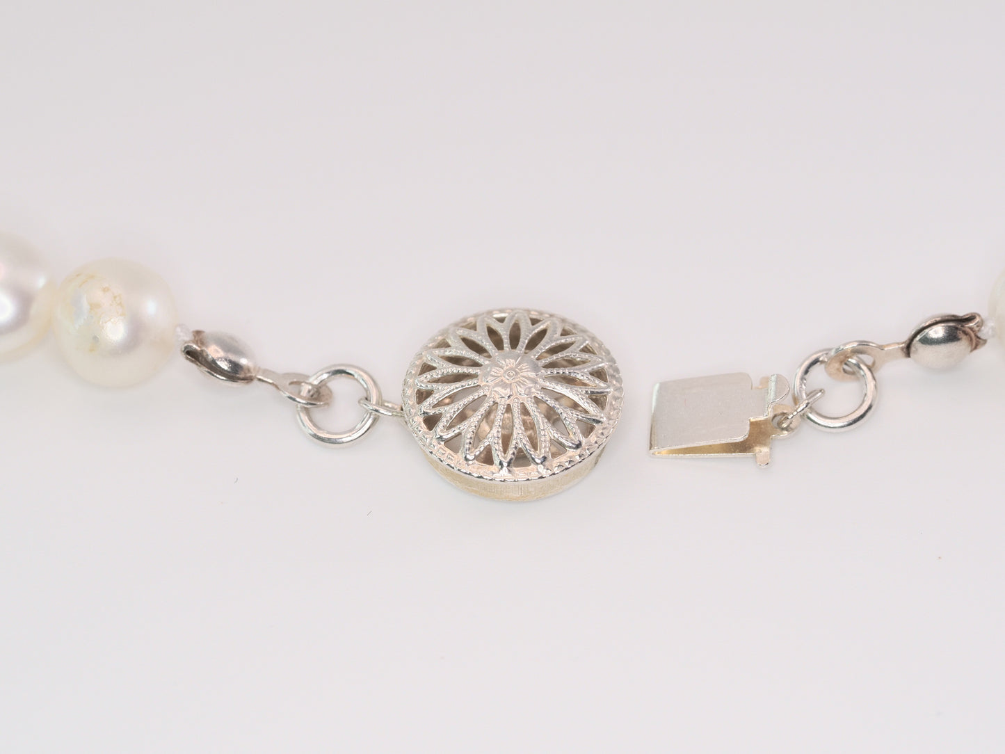White Potato Pearl Necklace | Graduated Freshwater Pearls | Sterling Silver Filigree Box Clasp | Handmade Classic Necklace