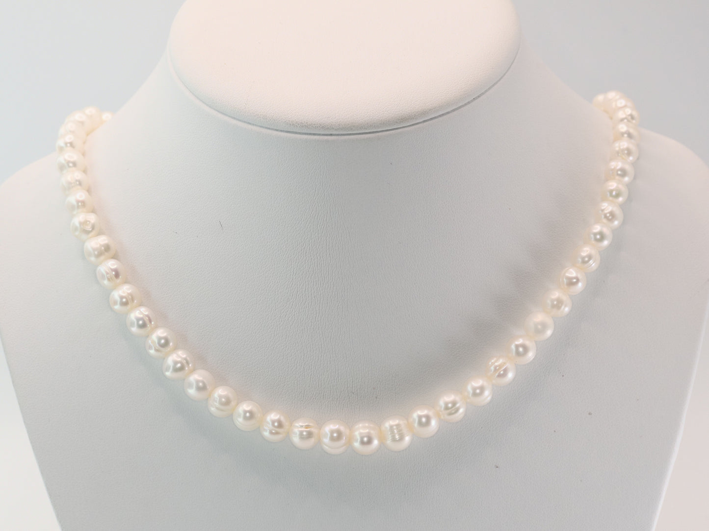 White Potato Pearl Necklace | Graduated Freshwater Pearls | Sterling Silver Filigree Box Clasp | Handmade Classic Necklace