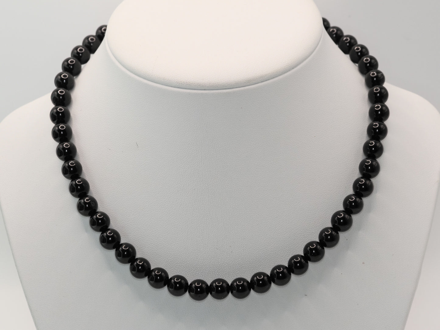 Black Onyx Bead Necklace | Gold Heart Toggle Clasp | 8mm Beads | 16 Inch | Handmade Gemstone Necklace
