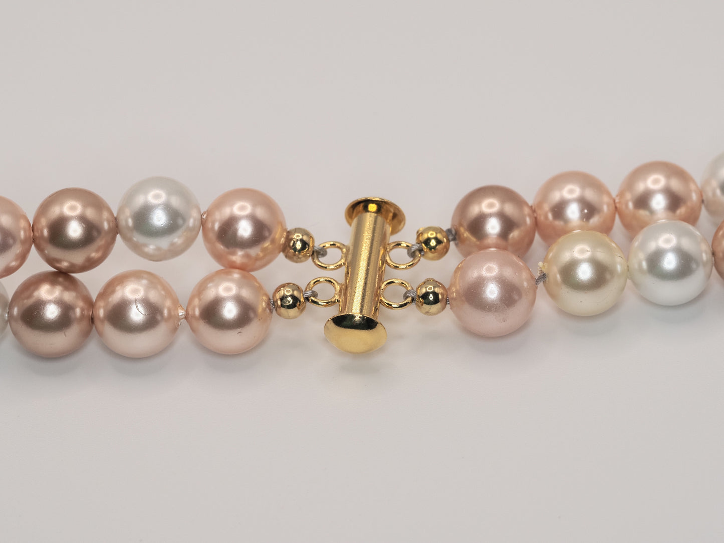 Double Strand Shell Pearl Choker | Blush Pink Cream and Ivory | Gold Scroll Connector | Handmade Bridal Necklace