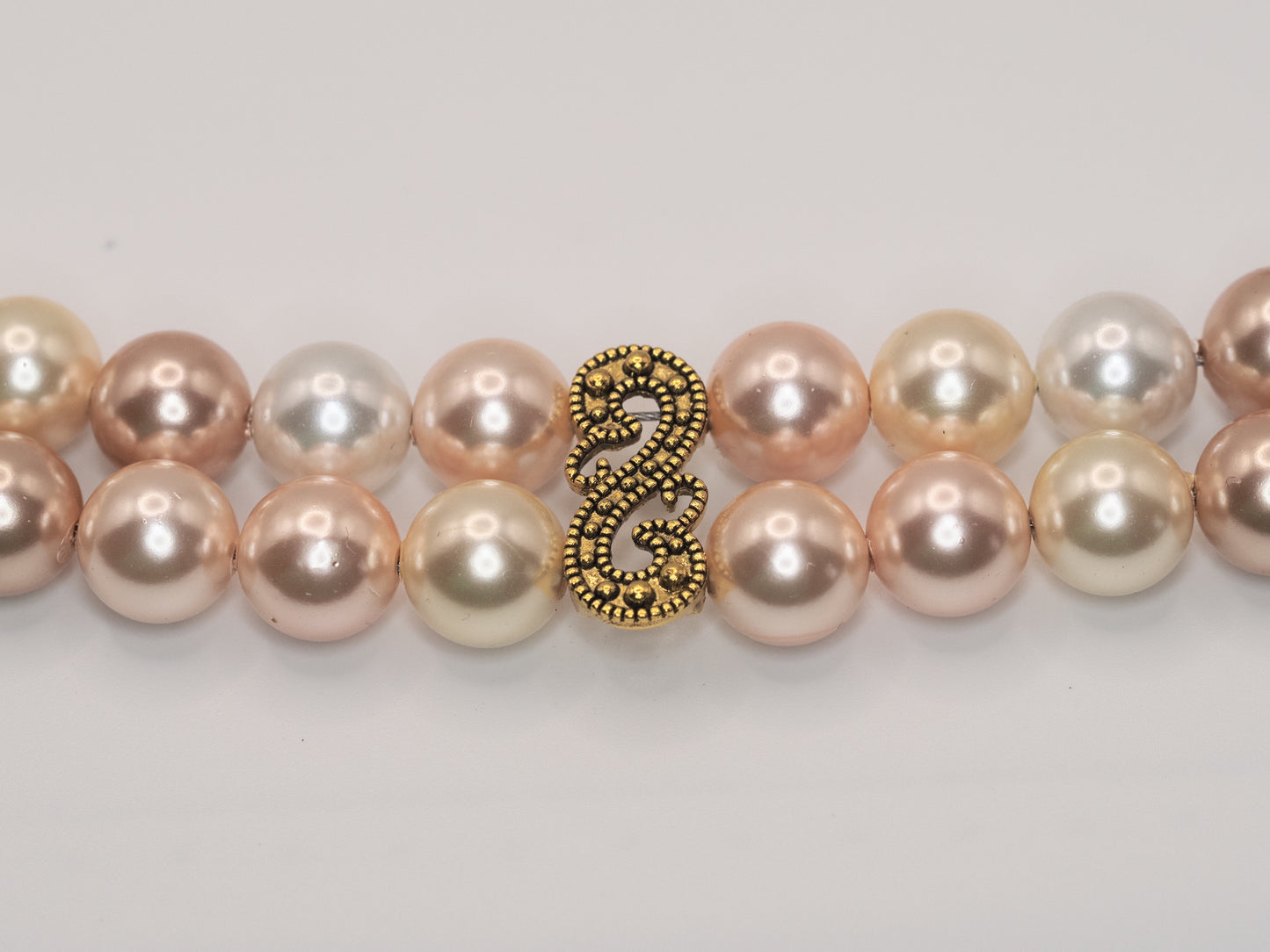 Double Strand Shell Pearl Choker | Blush Pink Cream and Ivory | Gold Scroll Connector | Handmade Bridal Necklace