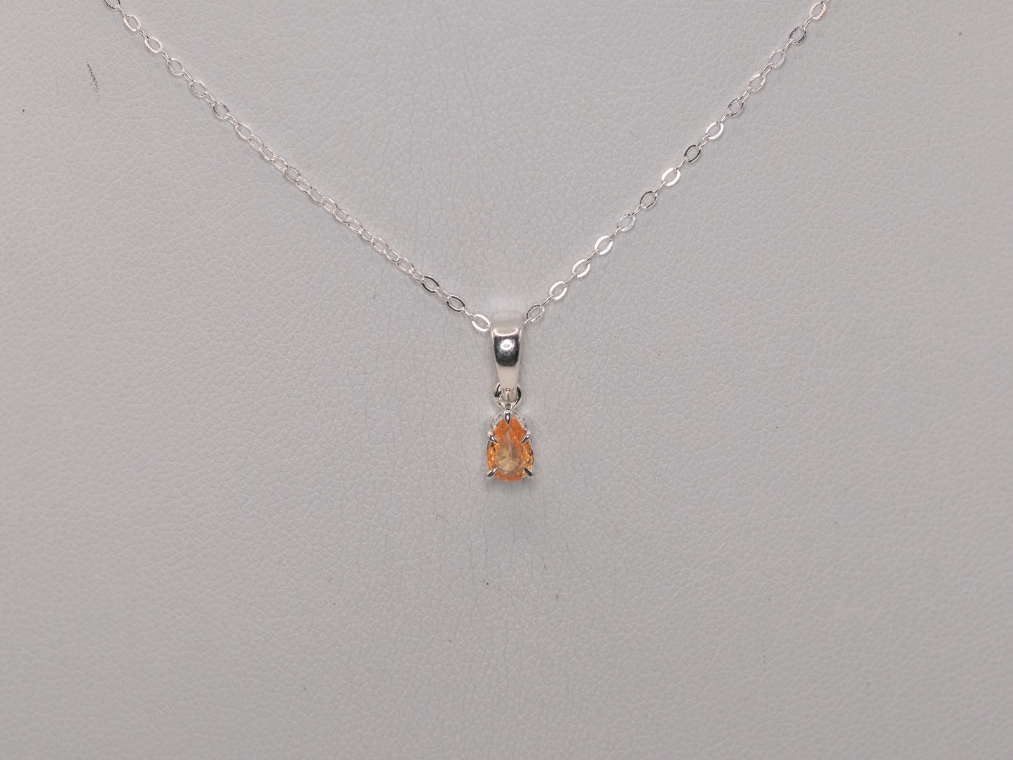 Mandarin Garnet Sterling Silver Pendant Necklace | 0.51ct Natural Gemstone | 925 Silver Trace Chain | 17 Inch |