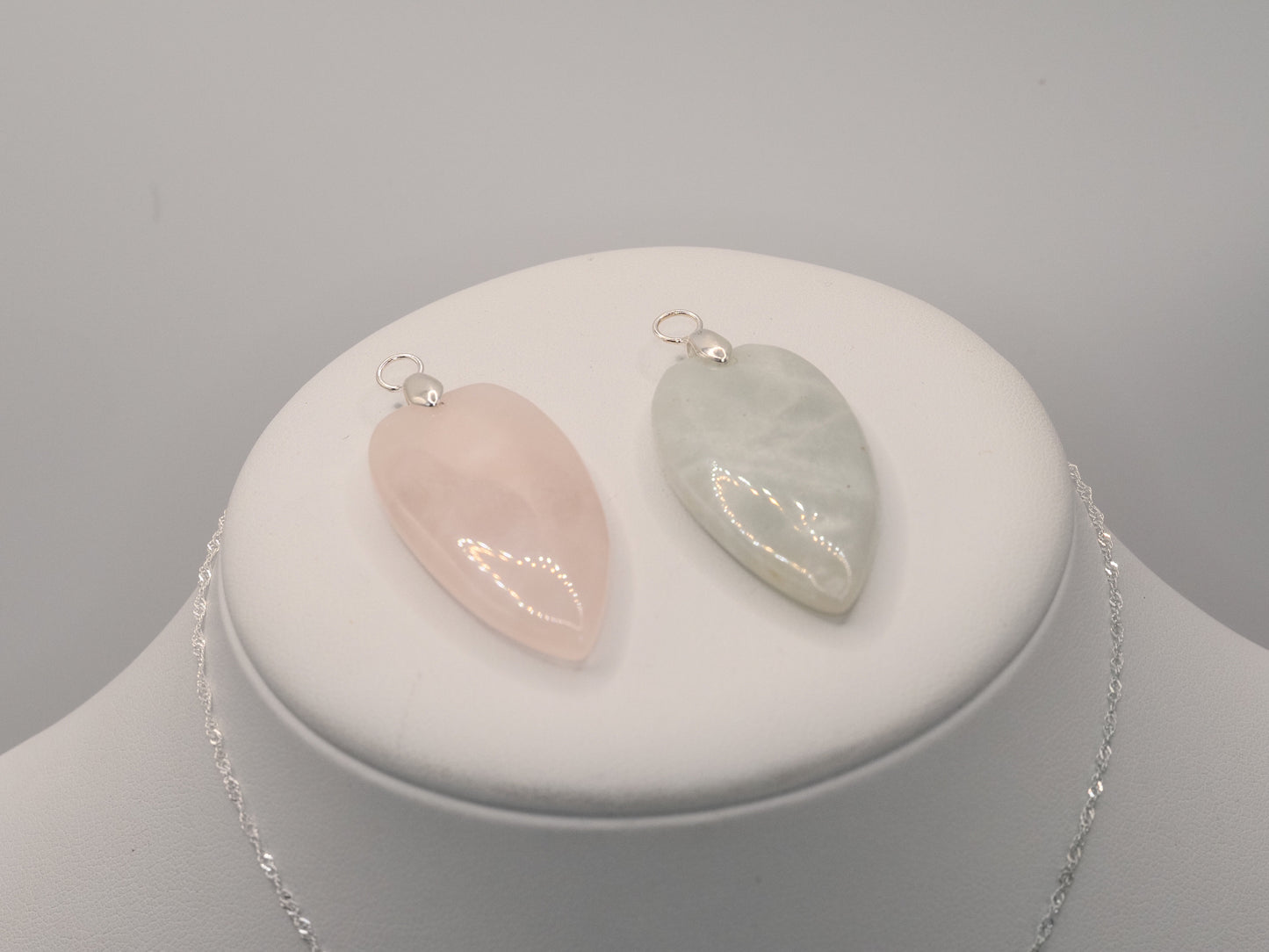 Interchangeable Gemstone Heart Pendant Set | Labradorite Rose Quartz & Amazonite | 925 Sterling Silver | 20 Inch Chain