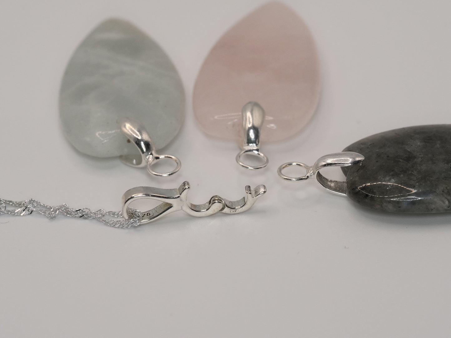 Interchangeable Gemstone Heart Pendant Set | Labradorite Rose Quartz & Amazonite | 925 Sterling Silver | 20 Inch Chain