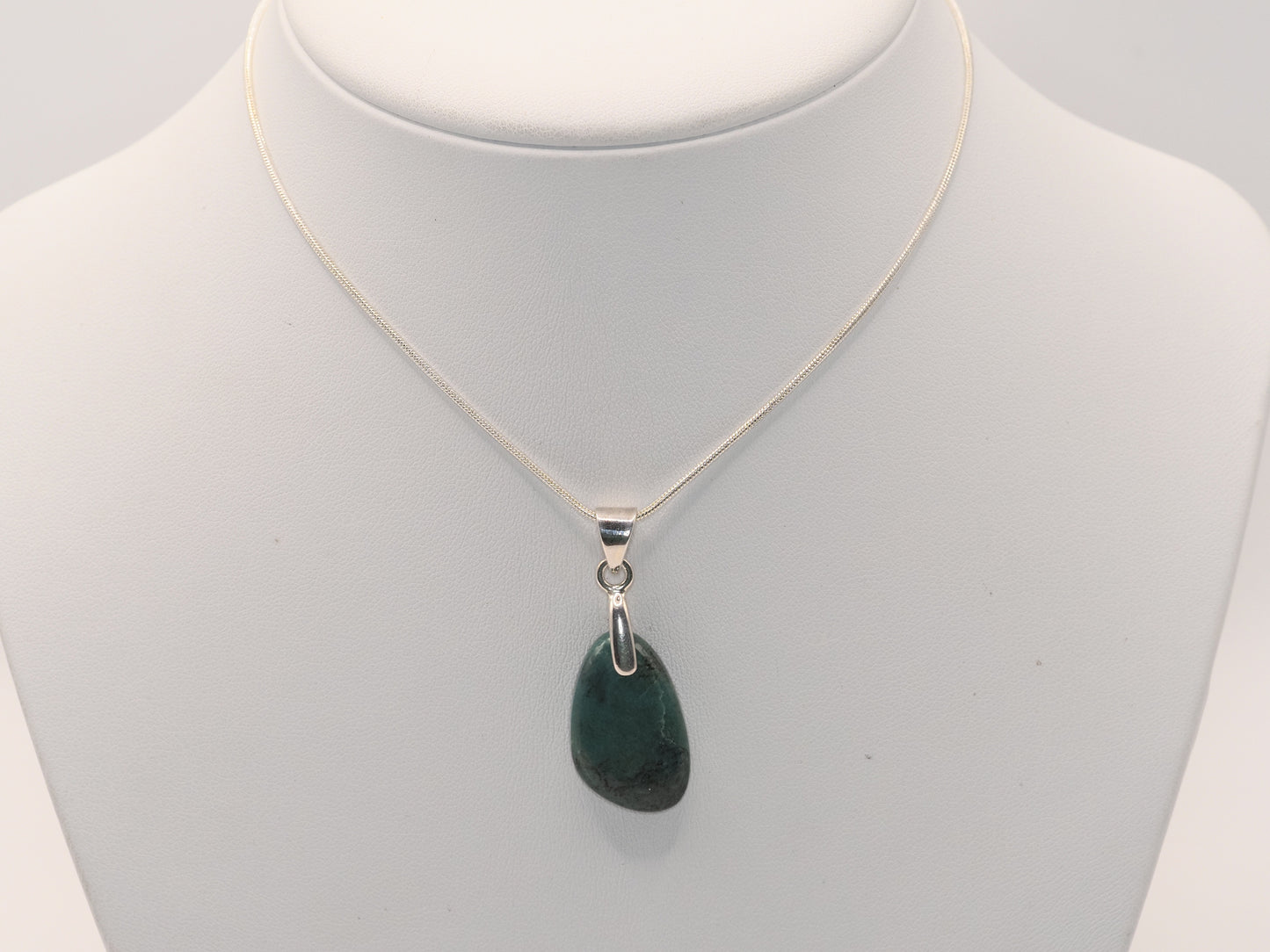 Lhasa Turquoise Sterling Silver Pendant Necklace | 12ct Natural Gemstone | 925 Silver Snake Chain | 18 Inch |