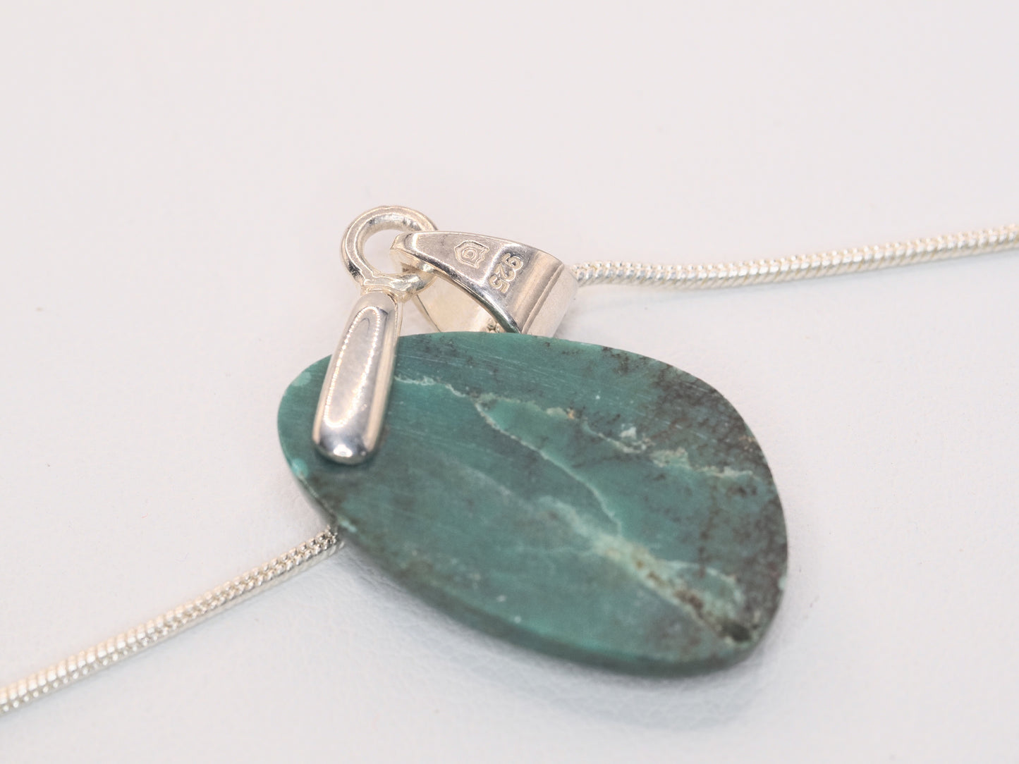 Lhasa Turquoise Sterling Silver Pendant Necklace | 12ct Natural Gemstone | 925 Silver Snake Chain | 18 Inch |