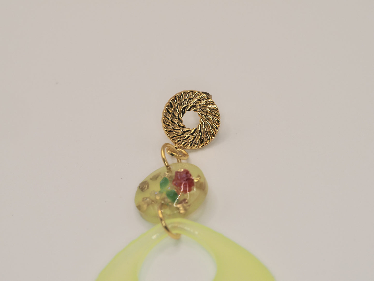 Yellow Resin Rose Drop Earrings | Gold Spiral Stud | Floral Statement Earrings | Handmade Resin Jewellery