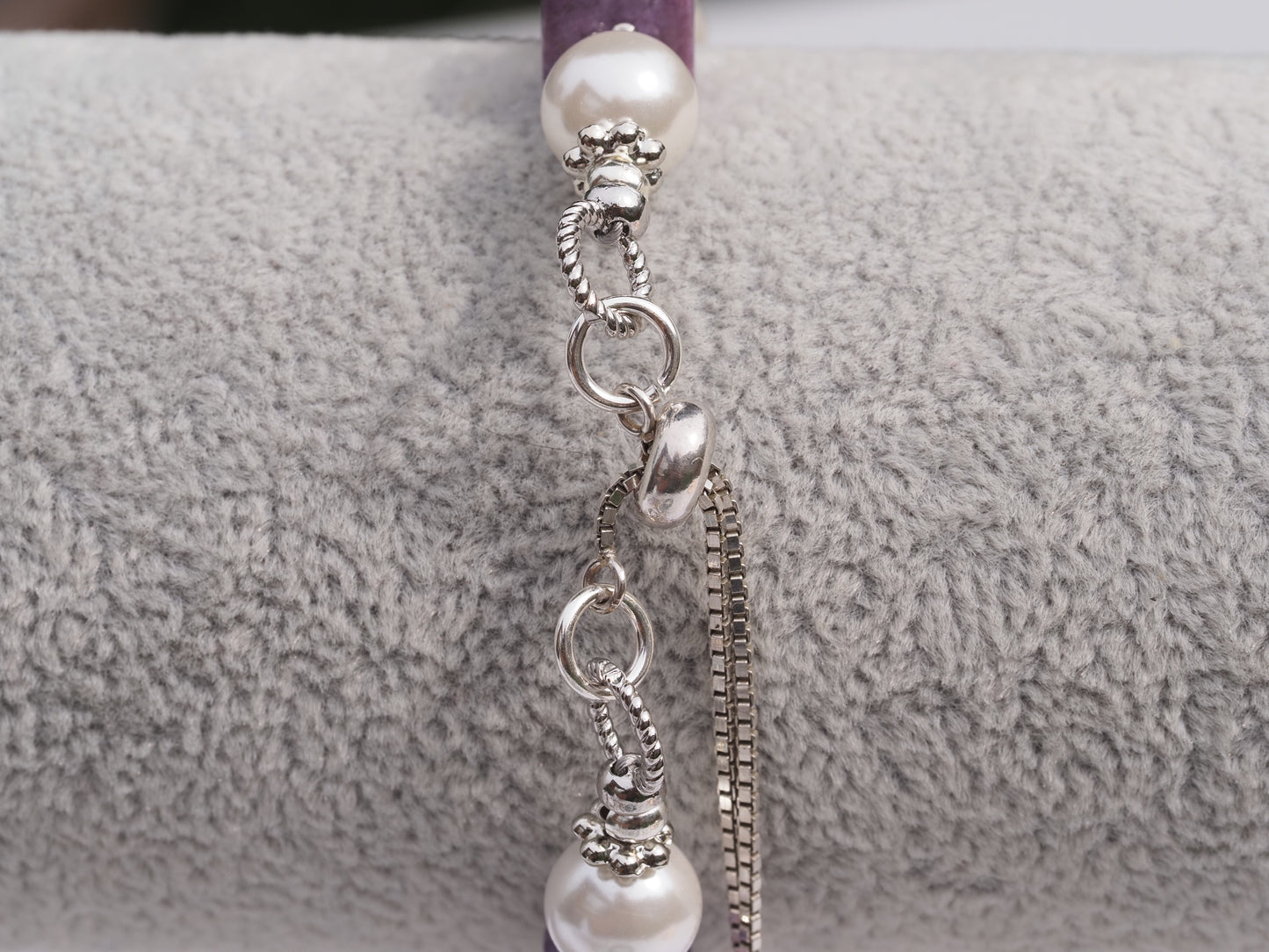 Bursa Jadeite & White Shell Pearl Bracelet | Sterling Silver Adjustable Slider | Silver Spacers | Handmade Gemstone Bracelet