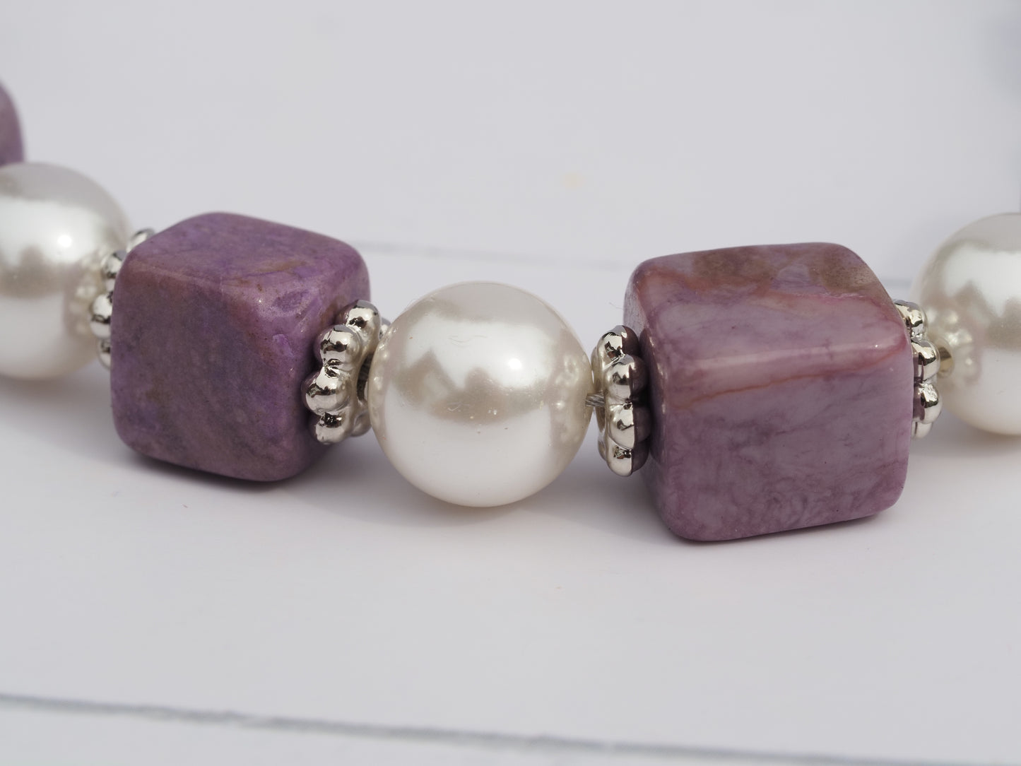 Bursa Jadeite & White Shell Pearl Bracelet | Sterling Silver Adjustable Slider | Silver Spacers | Handmade Gemstone Bracelet
