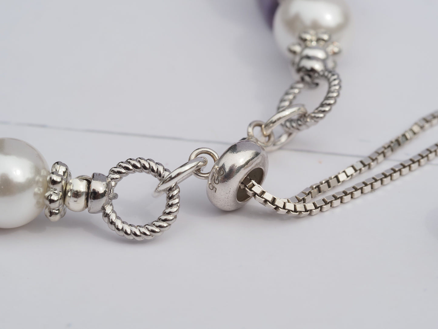 Bursa Jadeite & White Shell Pearl Bracelet | Sterling Silver Adjustable Slider | Silver Spacers | Handmade Gemstone Bracelet