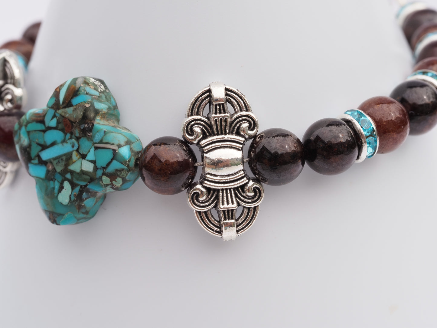 Turquoise & Burmese Garnet Bracelet | Antique Silver | Magnetic Clasp | Handmade Gemstone Bracelet | Boho Luxury