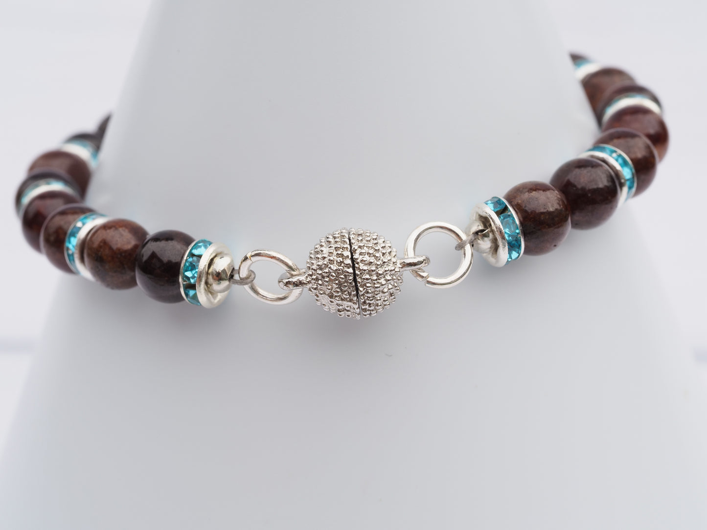 Turquoise & Burmese Garnet Bracelet | Antique Silver | Magnetic Clasp | Handmade Gemstone Bracelet | Boho Luxury
