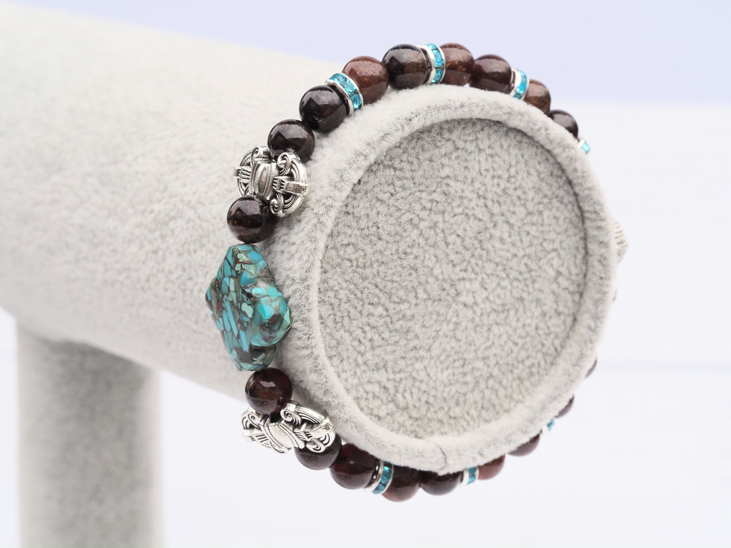Turquoise & Burmese Garnet Bracelet | Antique Silver | Magnetic Clasp | Handmade Gemstone Bracelet | Boho Luxury