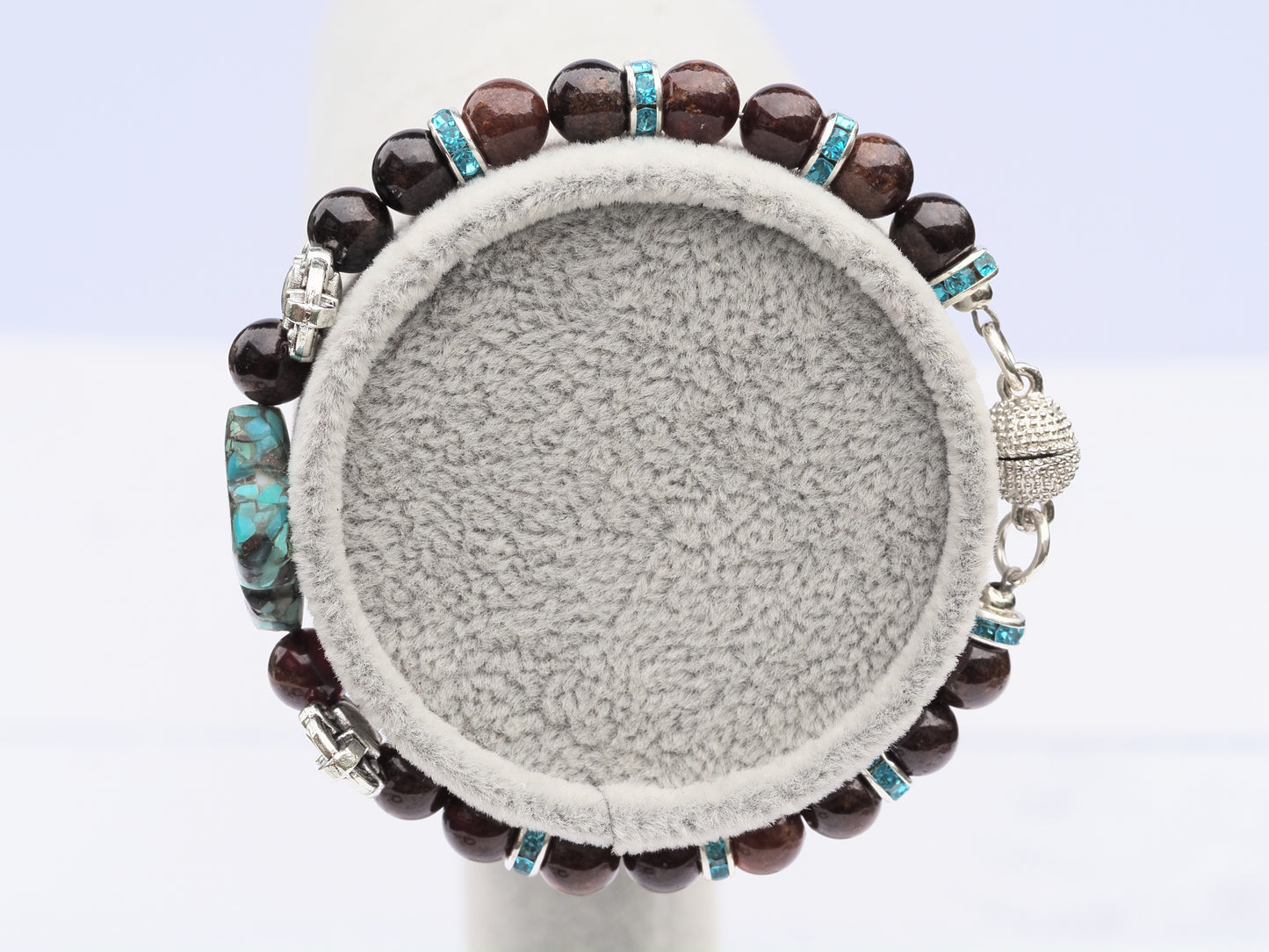 Turquoise & Burmese Garnet Bracelet | Antique Silver | Magnetic Clasp | Handmade Gemstone Bracelet | Boho Luxury