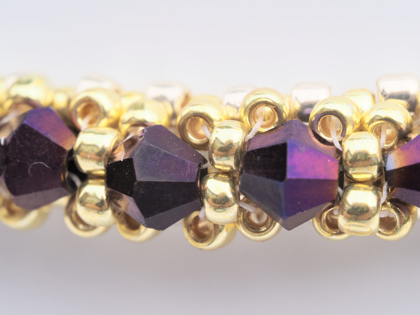 Amethyst Crystal & Gold Tone Bracelet | Beaded Tennis Style | Magnetic Clasp with Safety Chain | Handmade Statement Bracelet