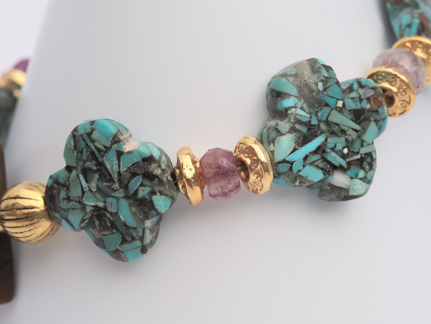 Turquoise Clover & Anahi Ametrine Bracelet | Gold Plated | Brown Jasper Toggle Clasp | Handmade Gemstone Bracelet | Boho Luxury