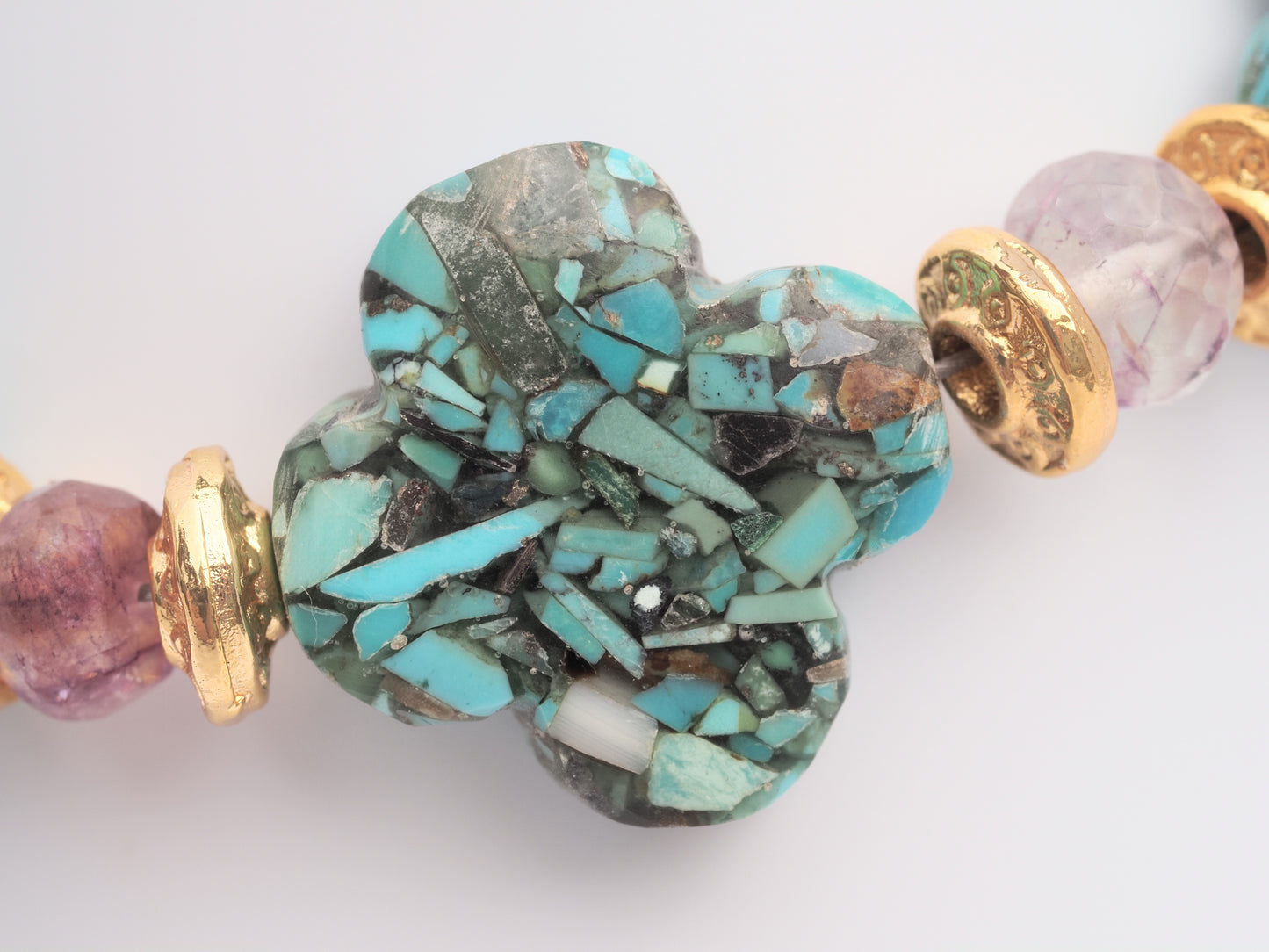 Turquoise Clover & Anahi Ametrine Bracelet | Gold Plated | Brown Jasper Toggle Clasp | Handmade Gemstone Bracelet | Boho Luxury