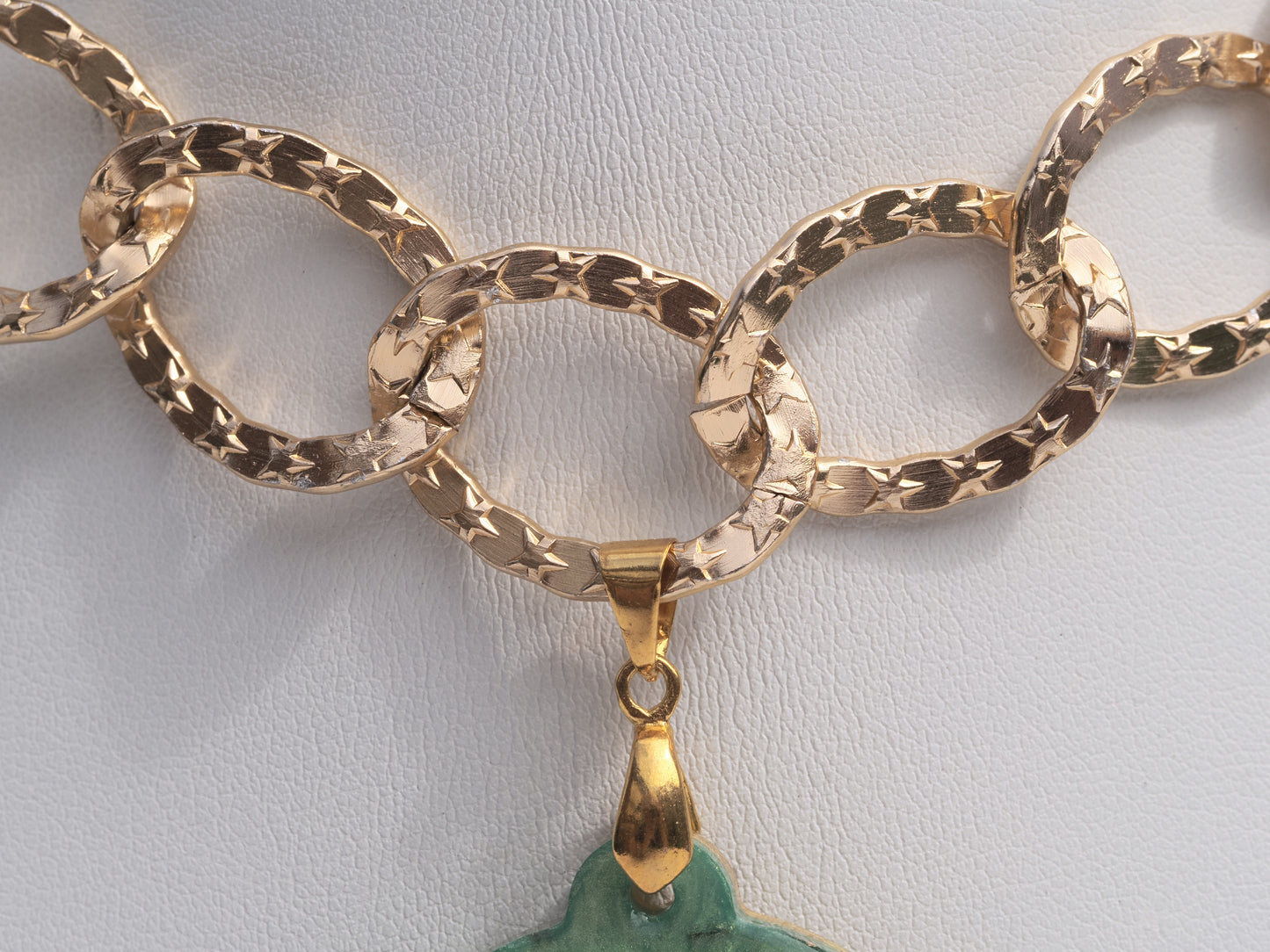 Handmade Resin Celtic Cross Pendant Necklace | Reversible Green & Gold | Large Link Gold Chain | Longline Statement Necklace 21 inches