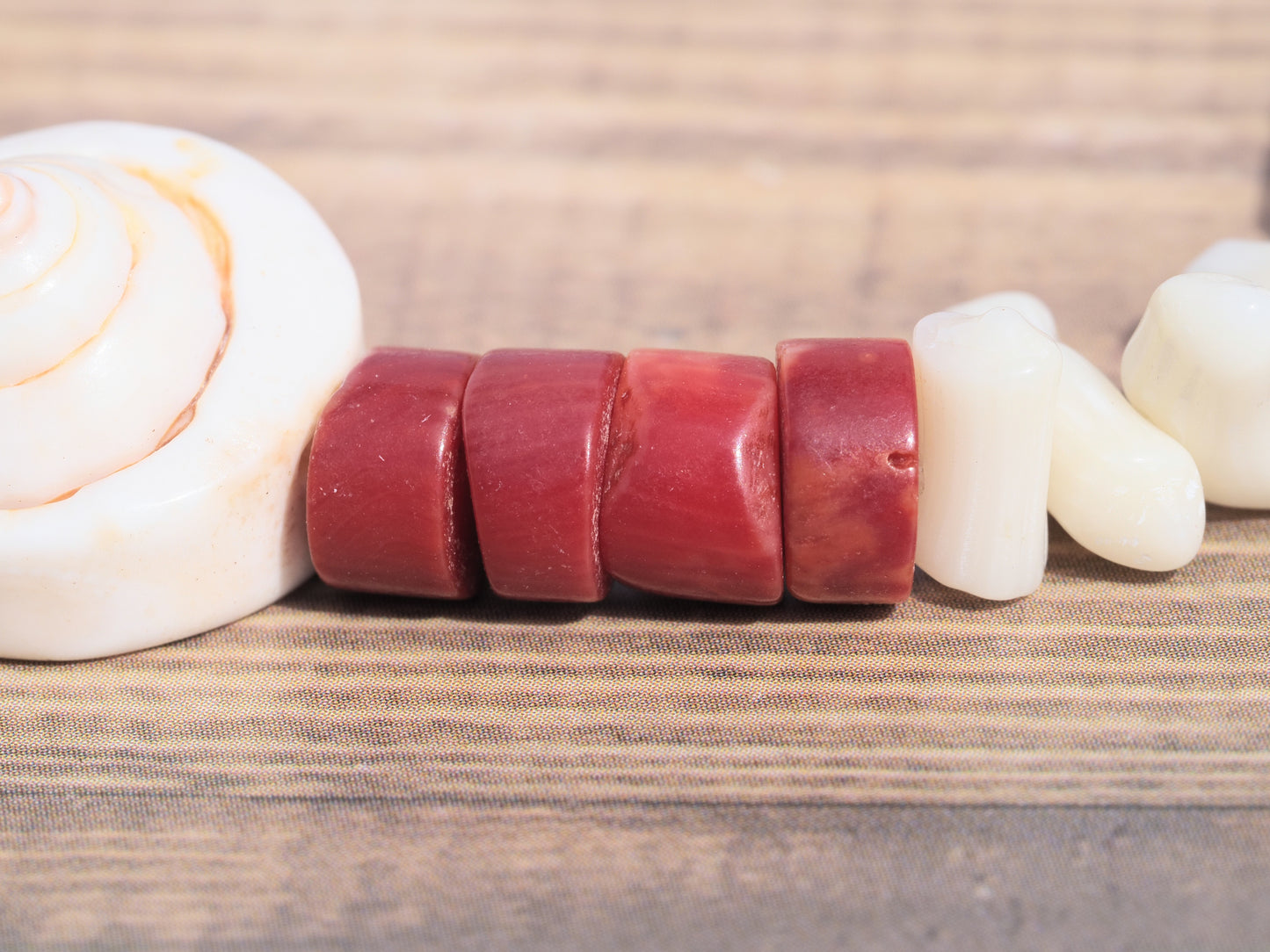 Spiral Shell & Bamboo Coral Necklace | Antique Silver Hexagon Toggle | Natural Coral & Shell | Handmade Statement Necklace