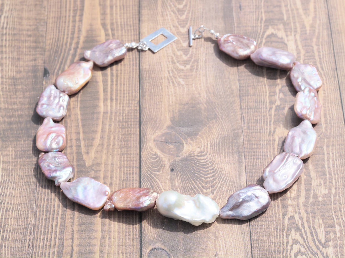 Baroque & Keshi Pearl Choker Necklace | White Baroque & Mauve Purple Freshwater Pearls | Sterling Silver Square Clasp | 16.5 Inch | Handmade Luxury