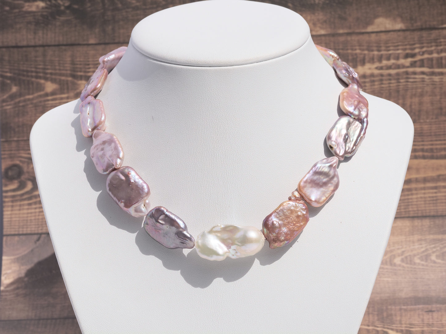 Baroque & Keshi Pearl Choker Necklace | White Baroque & Mauve Purple Freshwater Pearls | Sterling Silver Square Clasp | 16.5 Inch | Handmade Luxury