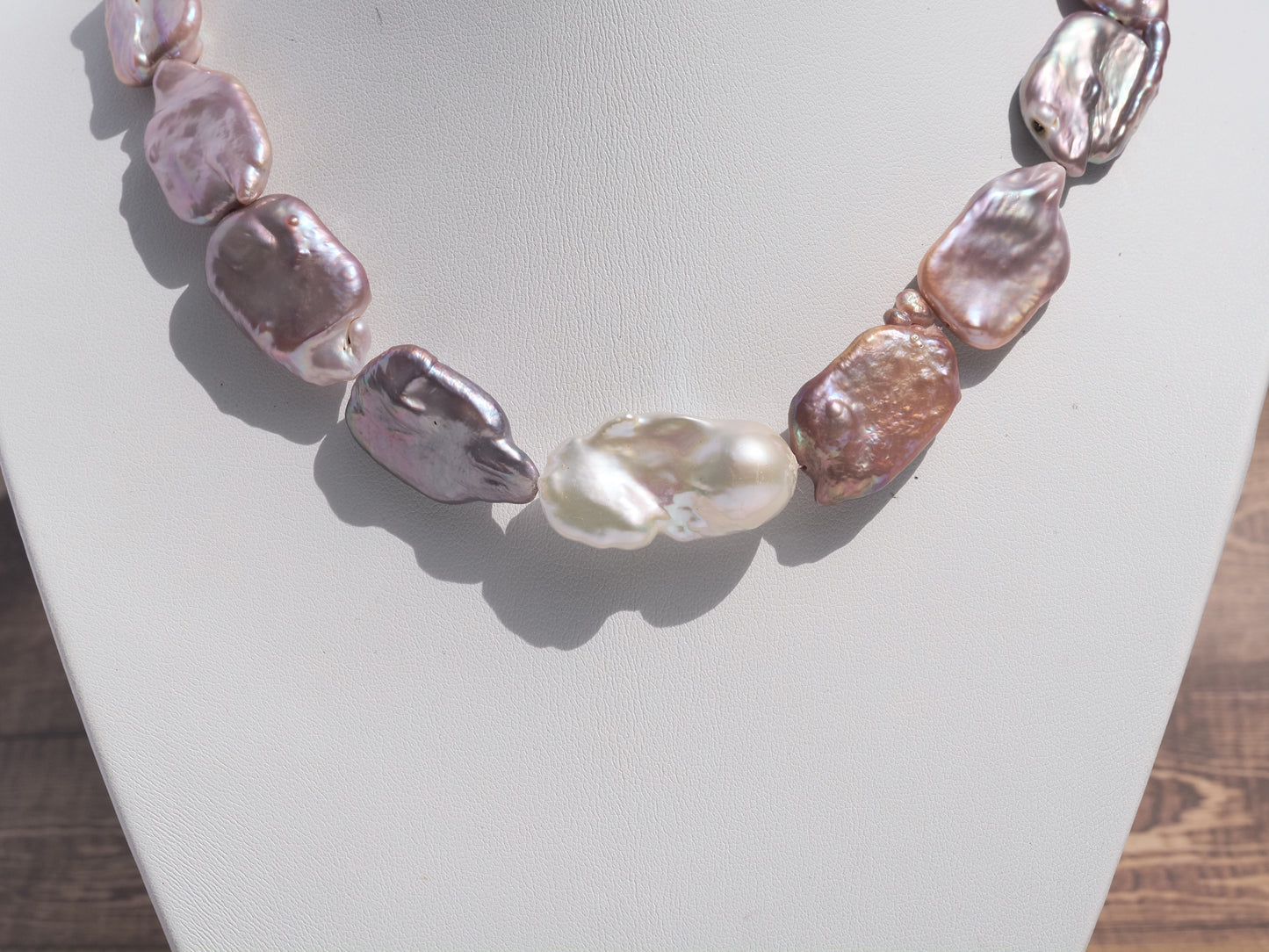 Baroque & Keshi Pearl Choker Necklace | White Baroque & Mauve Purple Freshwater Pearls | Sterling Silver Square Clasp | 16.5 Inch | Handmade Luxury