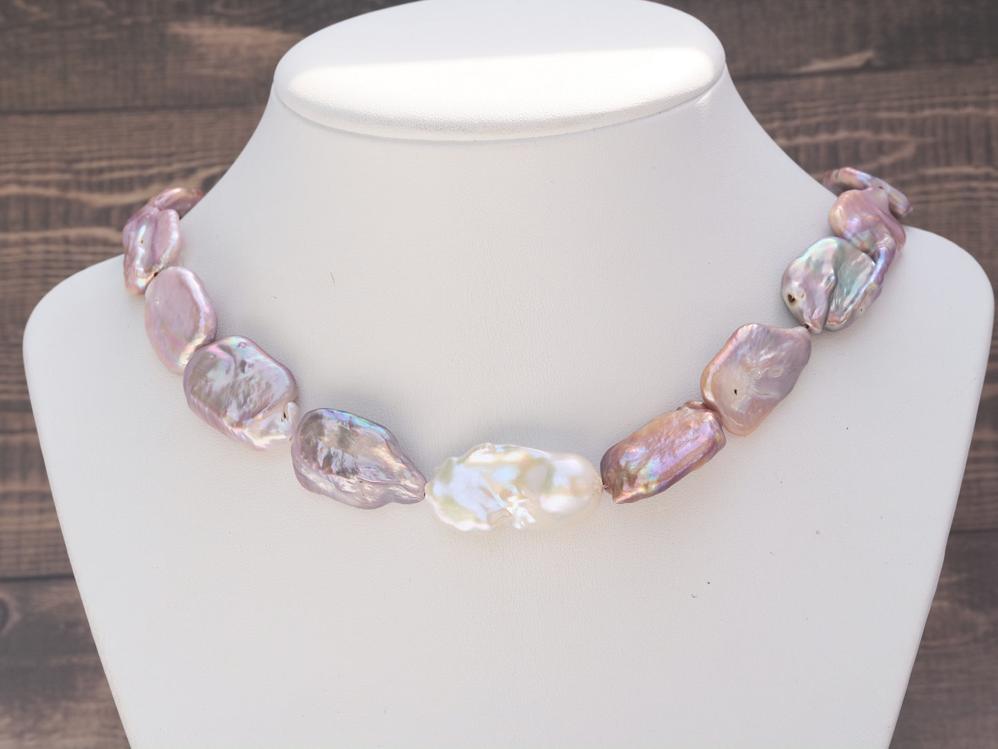 Baroque & Keshi Pearl Choker Necklace | White Baroque & Mauve Purple Freshwater Pearls | Sterling Silver Square Clasp | 16.5 Inch | Handmade Luxury