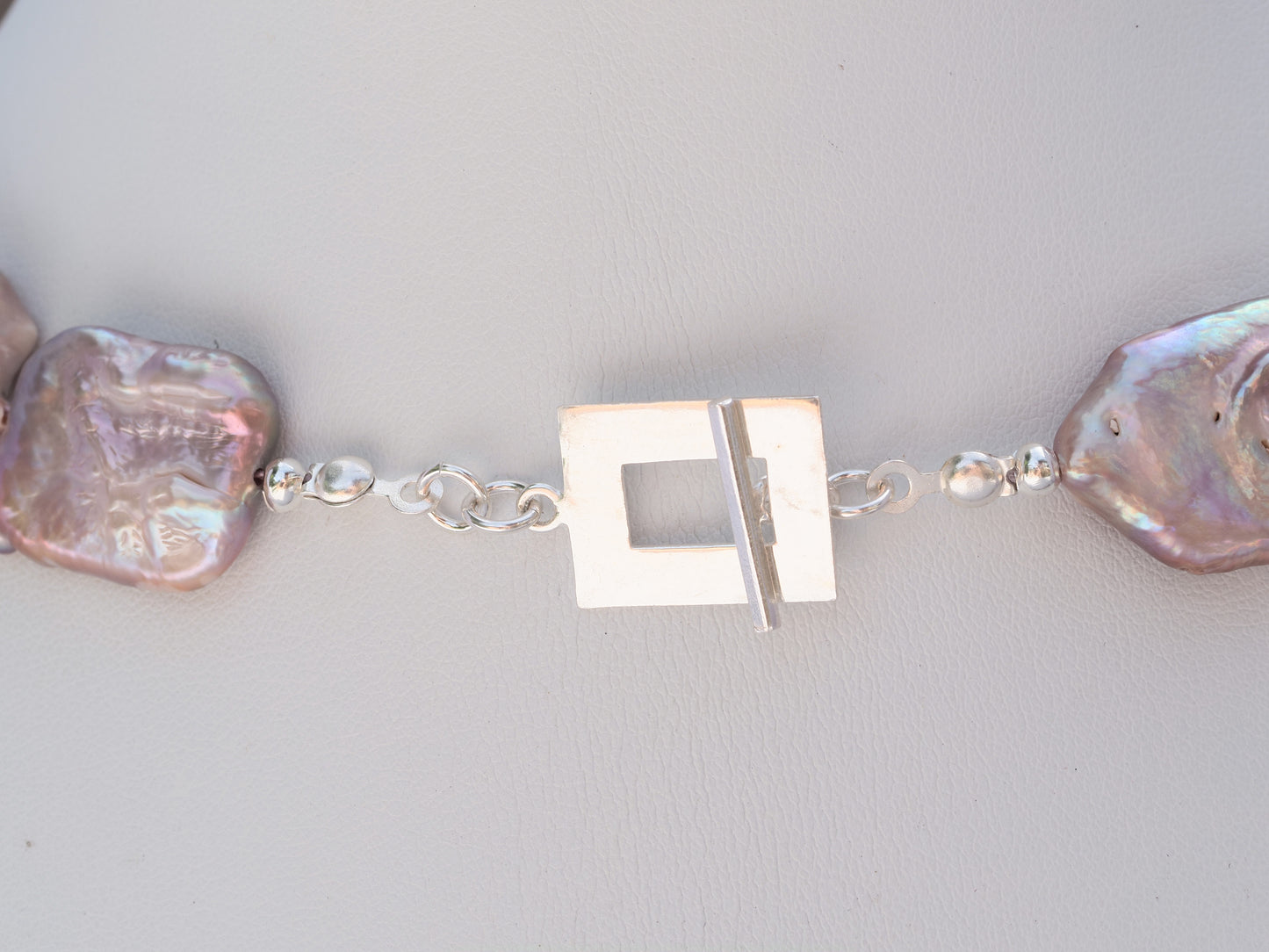 Baroque & Keshi Pearl Choker Necklace | White Baroque & Mauve Purple Freshwater Pearls | Sterling Silver Square Clasp | 16.5 Inch | Handmade Luxury