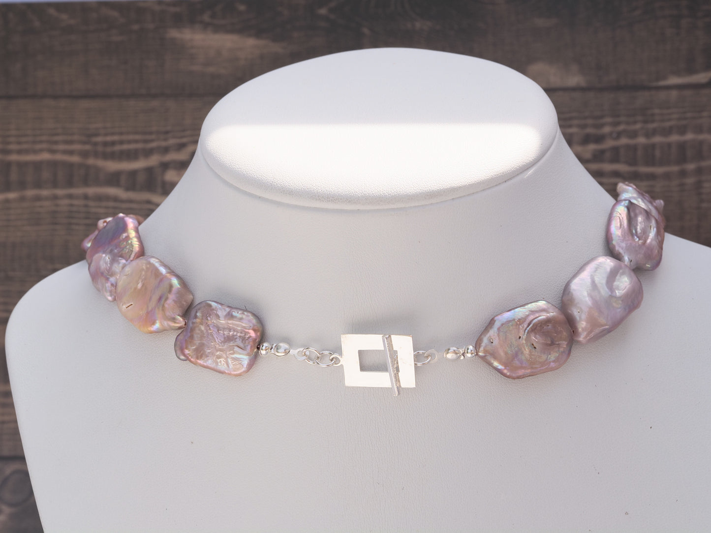 Baroque & Keshi Pearl Choker Necklace | White Baroque & Mauve Purple Freshwater Pearls | Sterling Silver Square Clasp | 16.5 Inch | Handmade Luxury