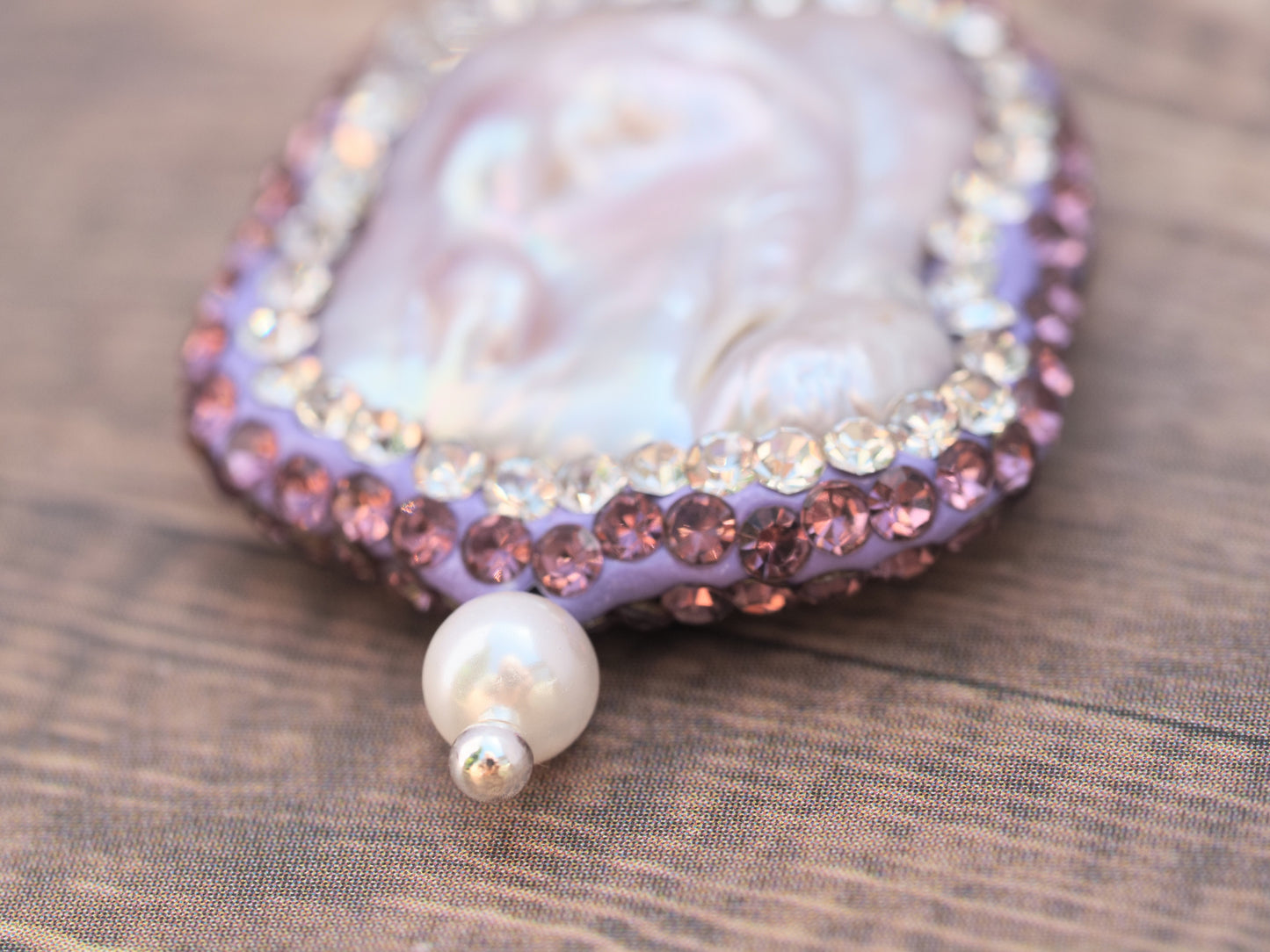 Keshi Pearl Rhinestone Drop Earrings | Purple and Clear Crystal Halo | Silver Plated Hooks | Handmade Statement Earrings