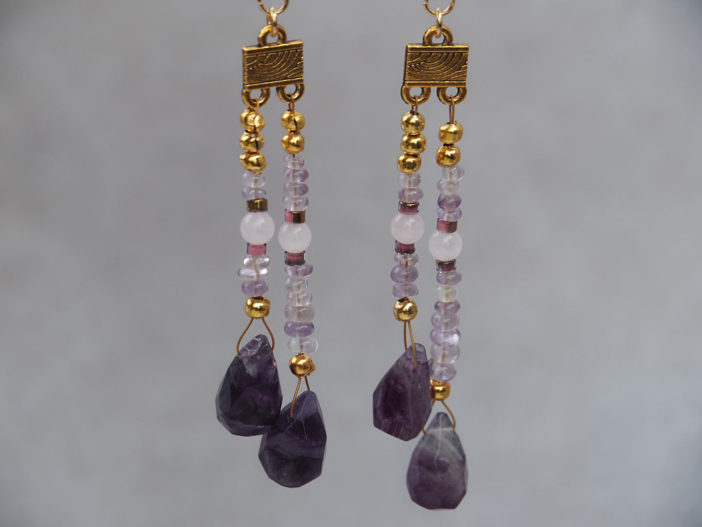 Anahi Ametrine and Blue John Fluorite Drop Earrings | Gold Connector | Lever-Back Ear Wires | Handmade Gemstone Earrings