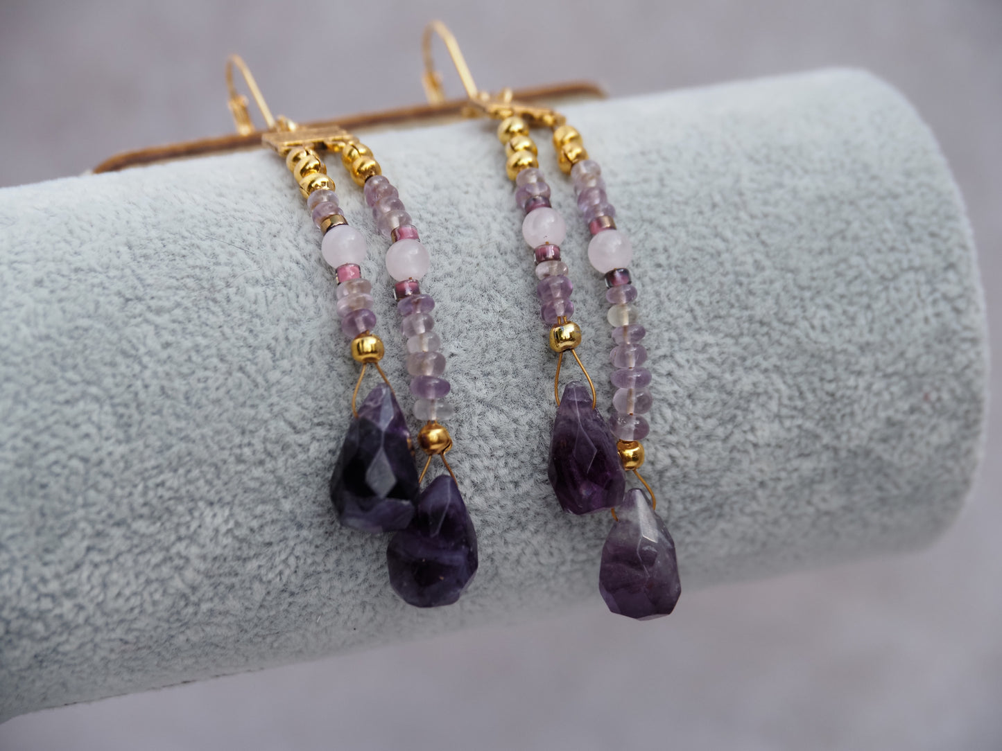 Anahi Ametrine and Blue John Fluorite Drop Earrings | Gold Connector | Lever-Back Ear Wires | Handmade Gemstone Earrings