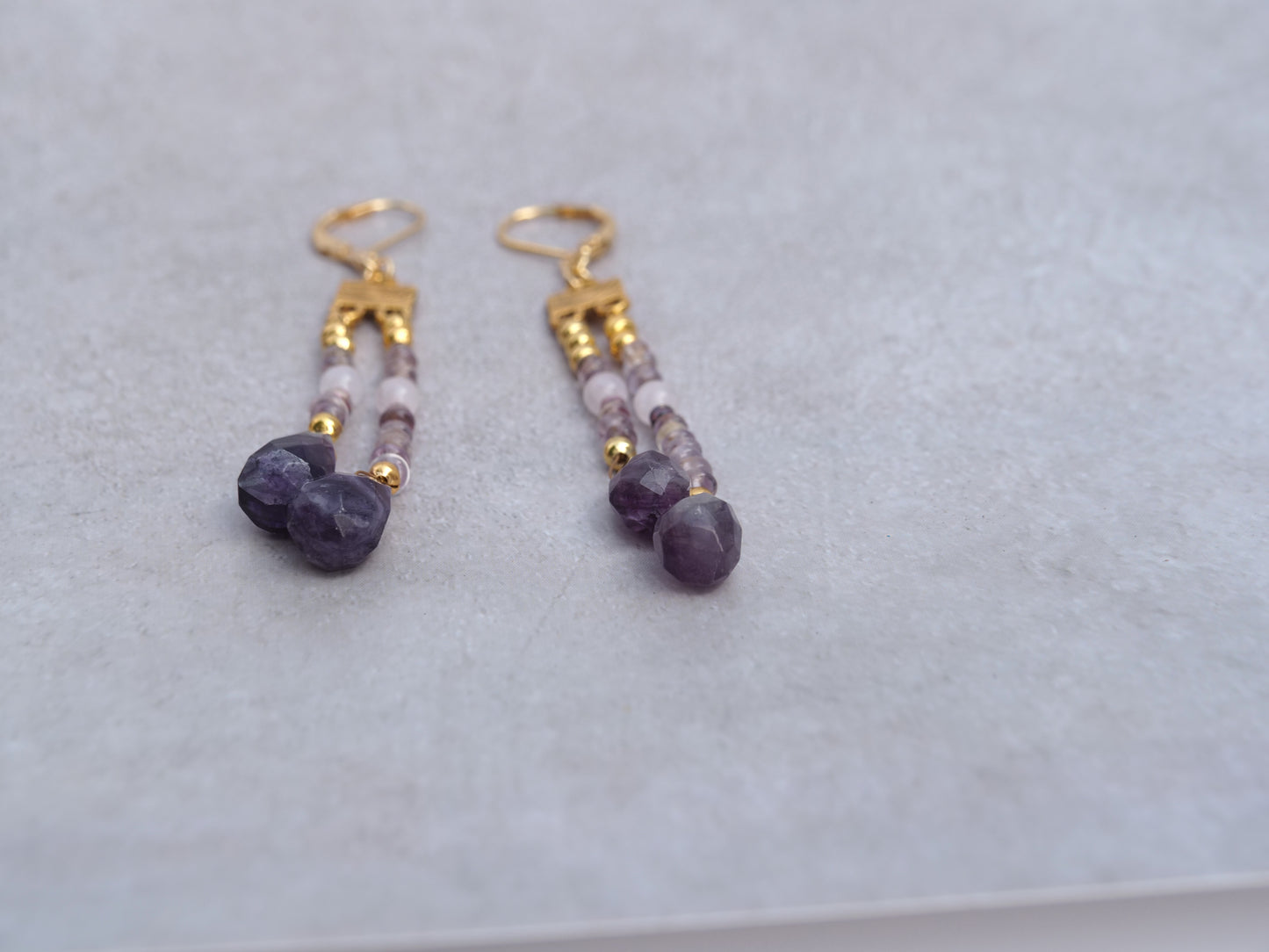 Anahi Ametrine and Blue John Fluorite Drop Earrings | Gold Connector | Lever-Back Ear Wires | Handmade Gemstone Earrings