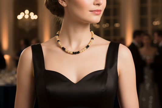 Gold & Black Necklace on Neckline