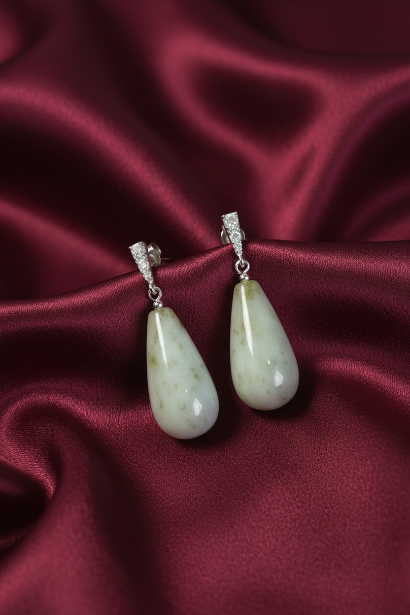 Jade Earrings on Luxury Silk