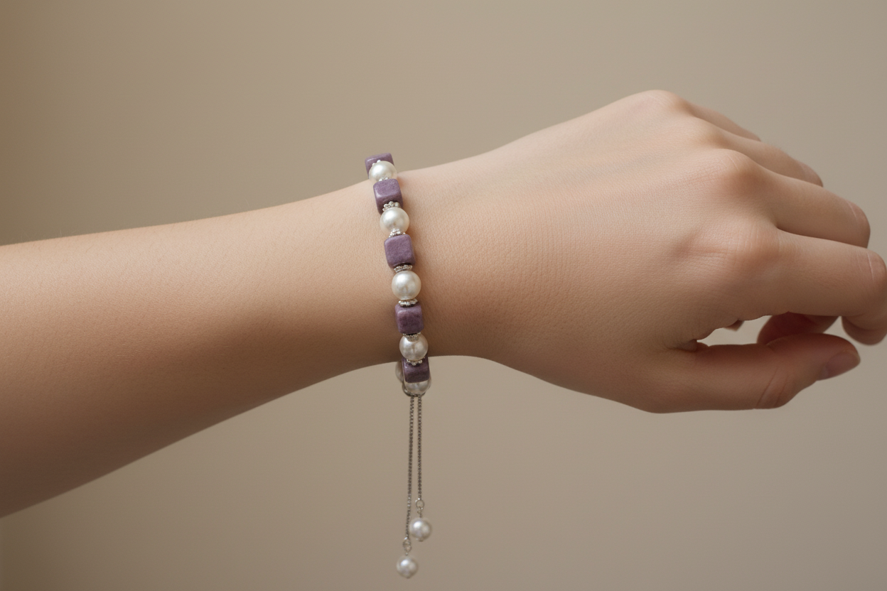 Jadeite & Pearl Bracelet on Wrist