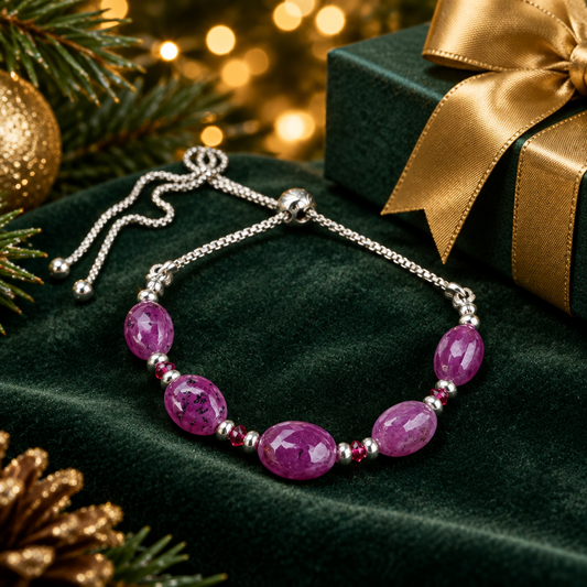 Natural Ruby and Sterling Silver Adjustable Bracelet | Guinea Mine Ruby | Handmade Gemstone Bracelet | Luxury Bracelet